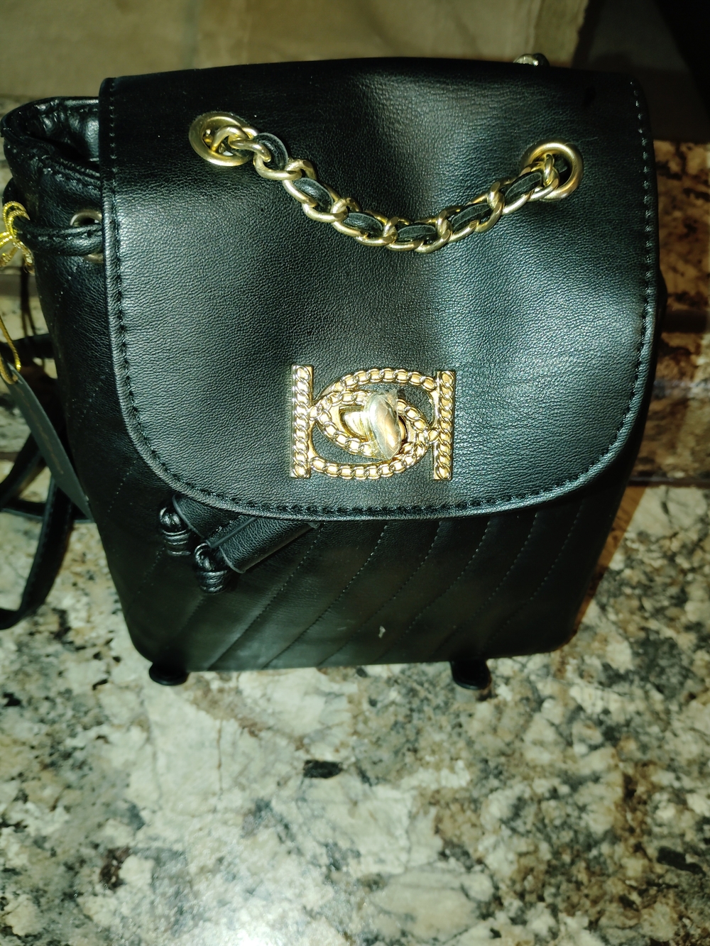 bebe Black Quilted Backpack with Gold Chain and Logo Accent Nwt Stunning